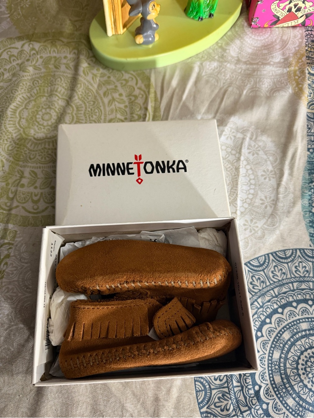 Minnetonka Kids Chestnut/Tan Suede Fringe Moccasins